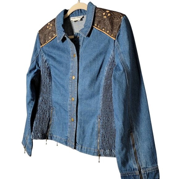Vintage Nancy Bolen City Girl Smocked Denim Cowgirl Rodeo Western Jacket Size 12 - Picture 2 of 11